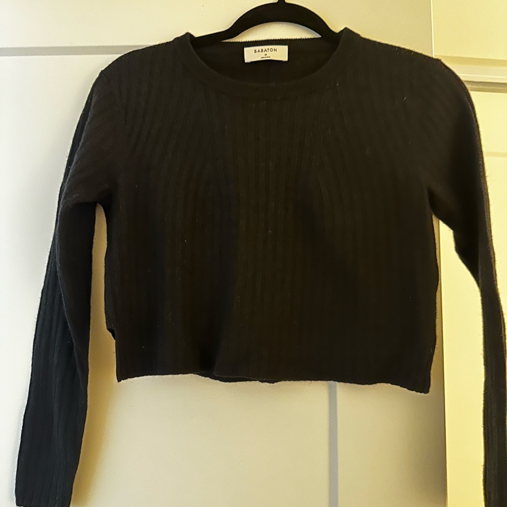 Aritzia Babaton Wool Black Ribbed Crop Top